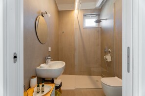 Regadera, secadora de cabello, bidet, toallas 