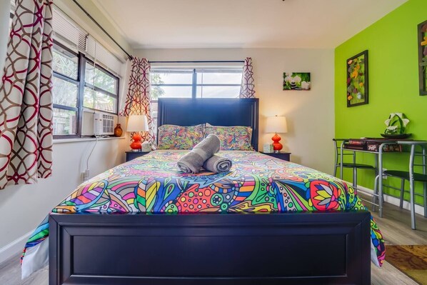 Iron/ironing board, travel crib, free WiFi, bed sheets