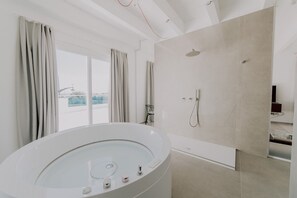 Regadera, tina de hidromasaje, secadora de cabello, bidet 