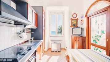 Fridge, oven, toaster, cookware/dishes/utensils