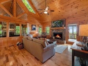 TV, fireplace