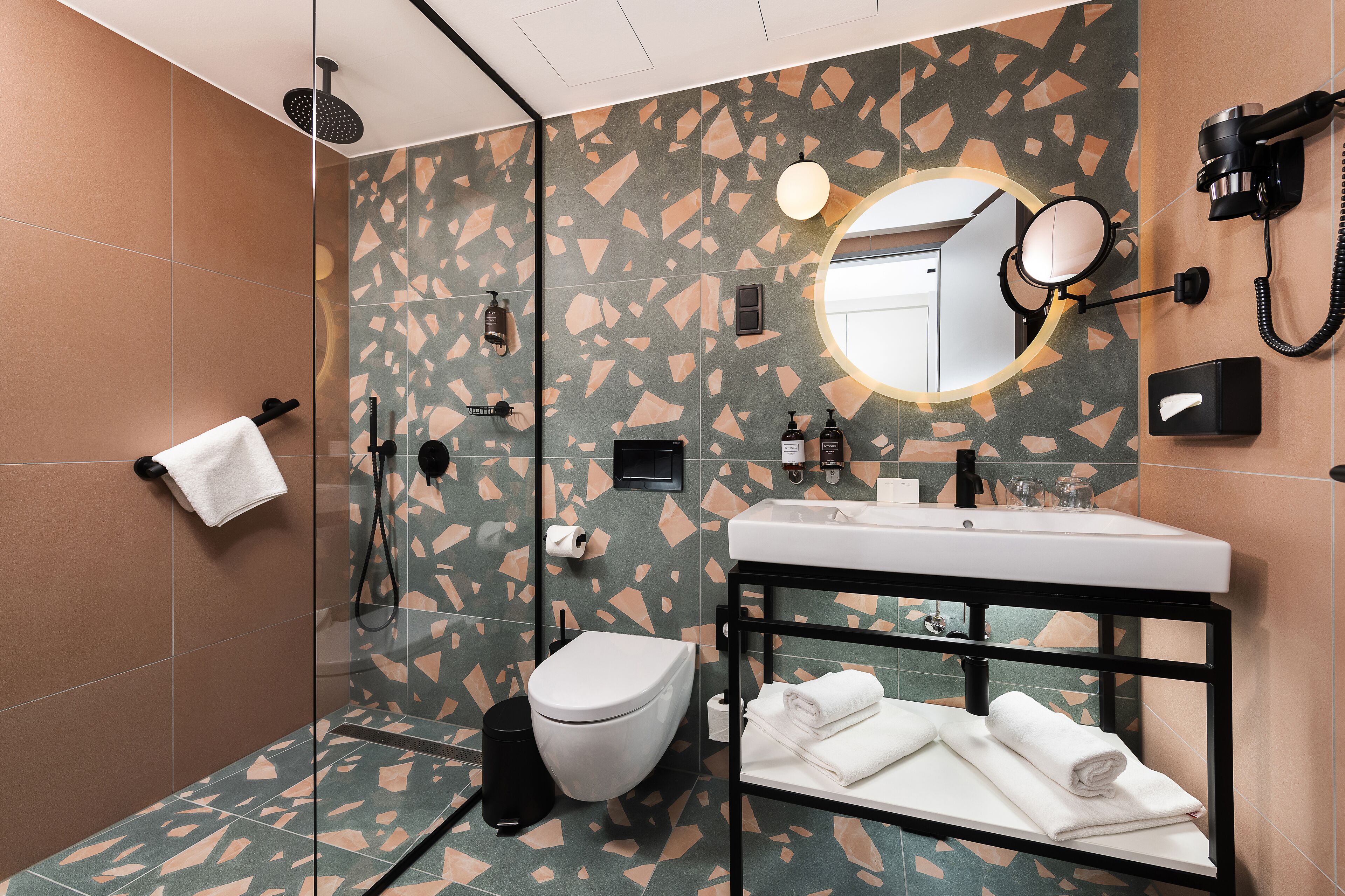 superior double room | bathroom | eco-friendly toiletries, hair dryer, towels, soap