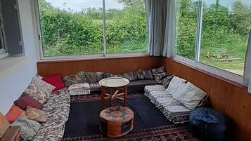 DVD player, books, video library