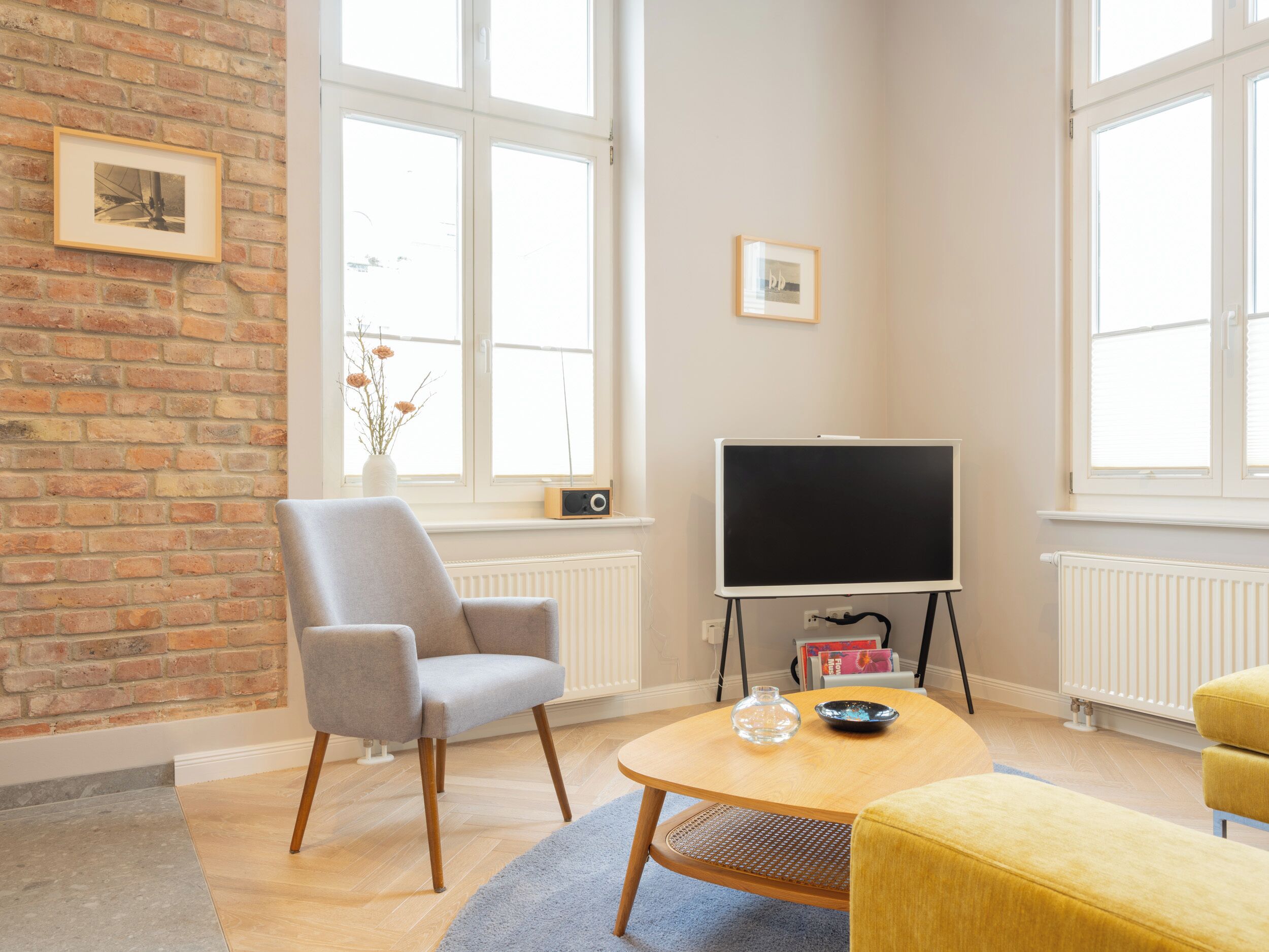 55-inch flat-screen TV with cable channels, TV