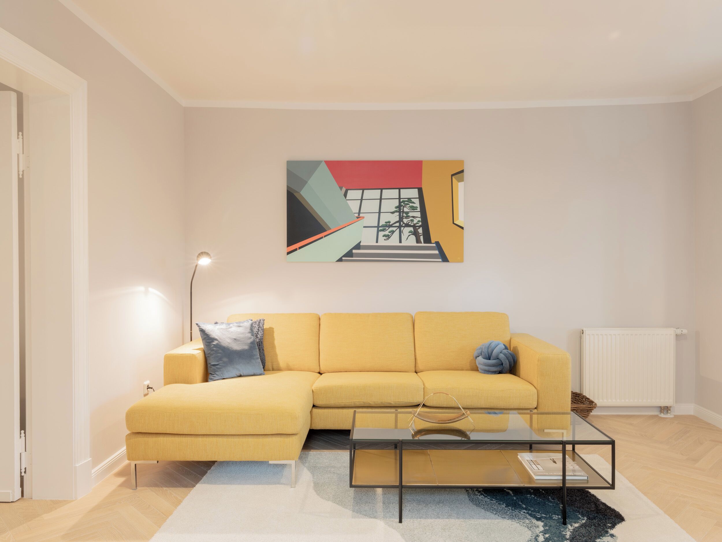 55-inch flat-screen TV with cable channels, TV