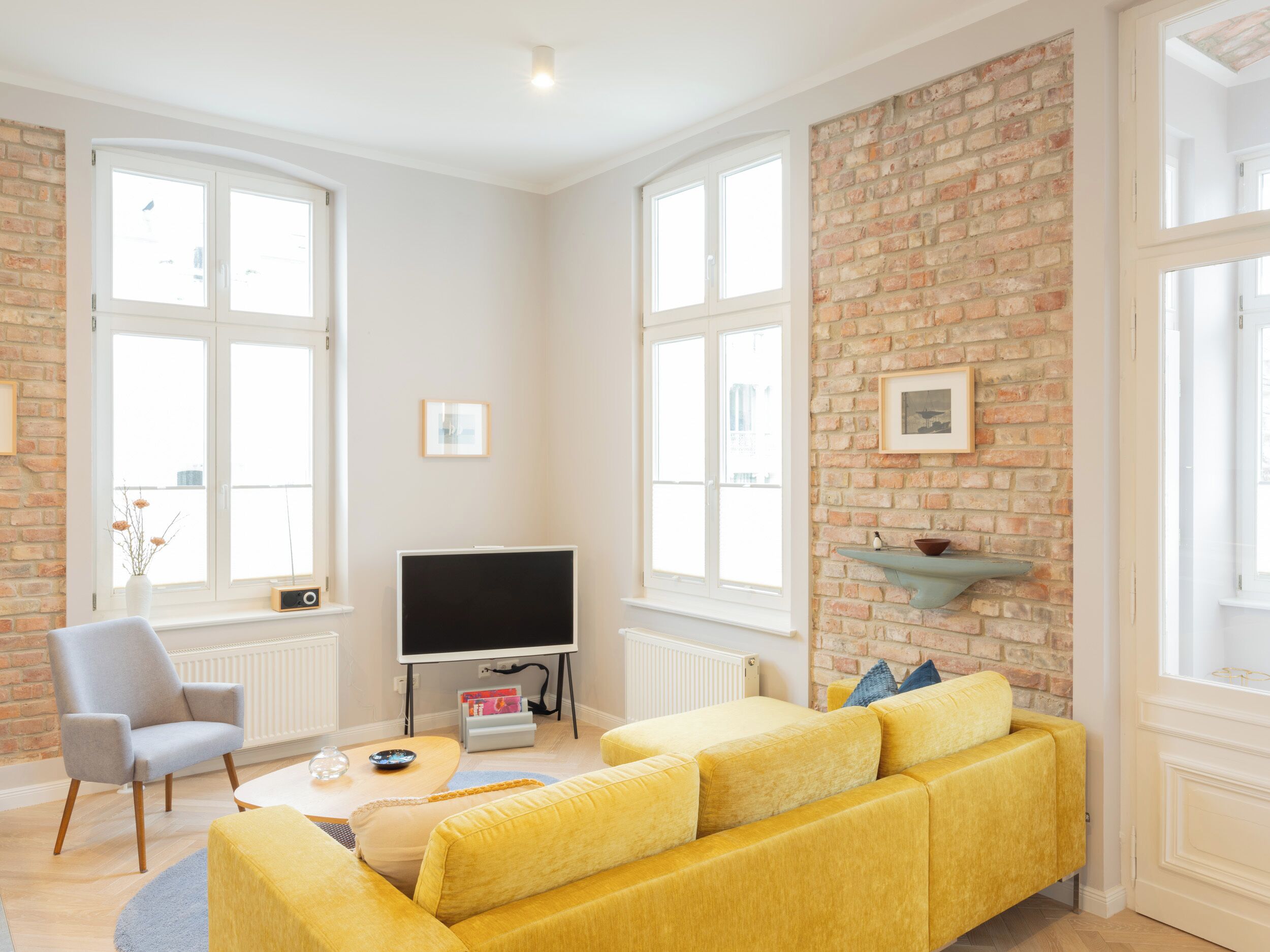 55-inch flat-screen TV with cable channels, TV