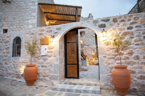 Dandy Villas Mani - Old Tower House - Fireplace - Pool