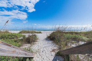 A sandy beach path leading to the ocean, surrounded by vegetation. - 400 South - Unit B (Cocoa Beach)