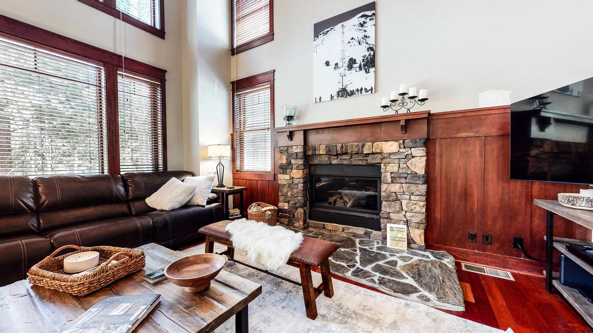 Smart TV, fireplace, video games, DVD player