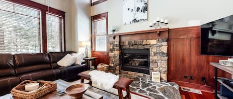 Smart TV, fireplace, video games, DVD player