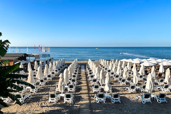 Private beach nearby, sun loungers, beach umbrellas, beach towels