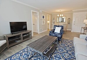 Villa, 1 King Bed with Sofa bed, Kitchen, Garden View (885 Ketch Court) | Living area | 40-inch TV with cable channels - 885 Ketch Court at The Sea Pines Resort (Hilton Head Island)