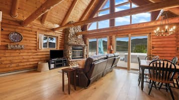 Smart TV, fireplace, DVD player, books