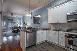 Fridge, microwave, oven, stovetop - Historic Front St Loft w/Sauna! Best location in Heart of Downtown Wilmington (Wilmington)