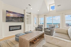 Smart TV, fireplace, DVD player, books - Oceanfront Luxury Panoramic 5BR, Pool, Hot Tub, Elevator, Wave House OBX (Rodanthe)