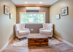 Comfort House | Living area | TV, fireplace, heated floors - House near Acadia National Park (Ellsworth)