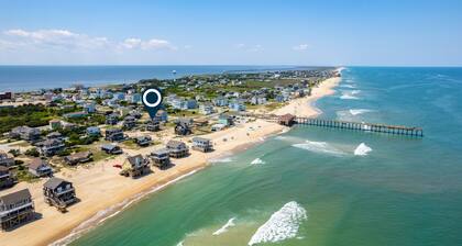 Ocean-view home with deck, screened porch, central AC, washer/dryer, & WiFi