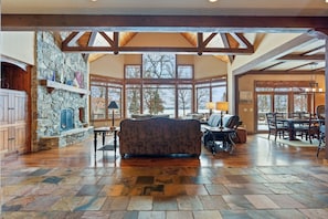 Smart TV, fireplace, DVD player, books