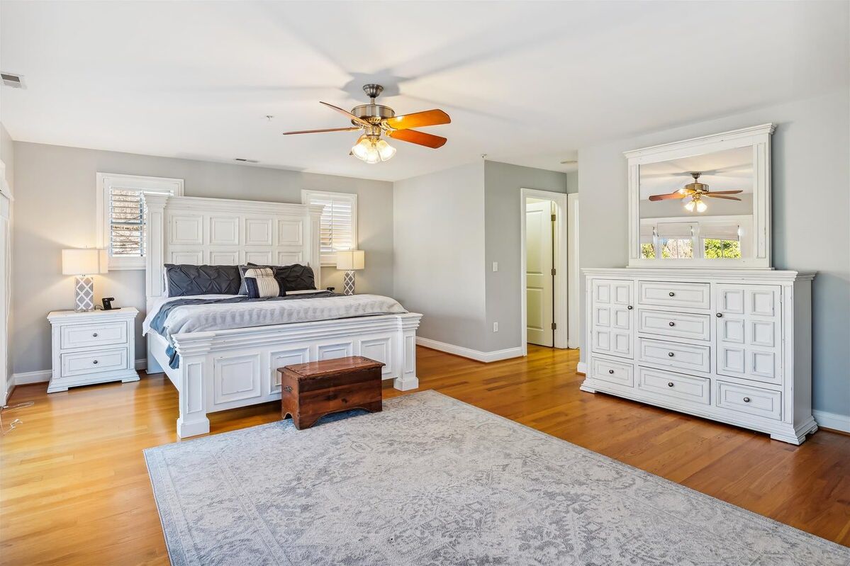 Spacious master bedroom complete with private deck and master bathroom. 