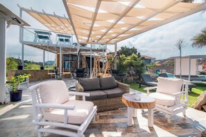 Terrace/patio - Studio Apartment 'Mirage Arillas Studio Type A1' near Beach with Balcony, Pool & Wi-Fi (corfu)