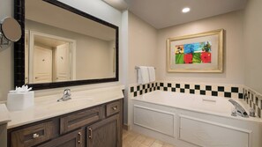 Combined shower/tub, hair dryer, towels, soap