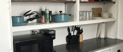 Fridge, microwave, stovetop, toaster