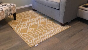 A living room with a grey sofa, a patterned rug, and a wall-mounted bird decoration. - The Cranny @ Cookson —Tiny House Experience!!  Night,  week & monthly stays (Cookson)