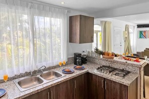Fridge, oven, stovetop, coffee/tea maker