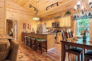 Fridge, microwave, oven, stovetop - Homey Cozy Dog Friendly Cabin Surrounded By Beautiful Mountain Trees w/Hot Tub+ (Cosby)