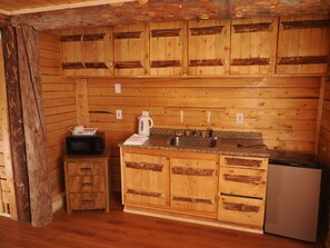 Fridge, microwave, coffee/tea maker, high chair