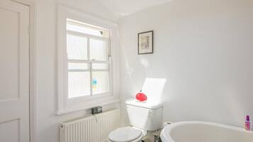 Combined shower/bathtub, hair dryer, towels, soap