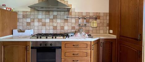 Fridge, oven, stovetop, coffee/tea maker