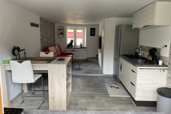 Kjøleskap, mikrobølgeovn, kokeplater og kaffetrakter/tekoker