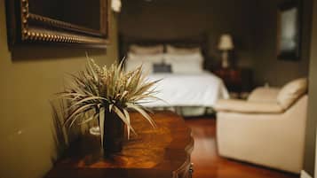 Premium bedding, pillow-top beds, desk, laptop workspace