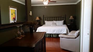 Premium bedding, pillow-top beds, desk, laptop workspace