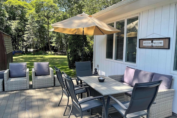 Outdoor dining area and the large yard
