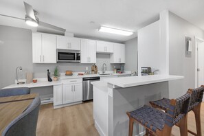 Fridge, microwave, oven, dishwasher