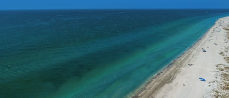 Plage à proximité, chaise longue, serviettes de plage