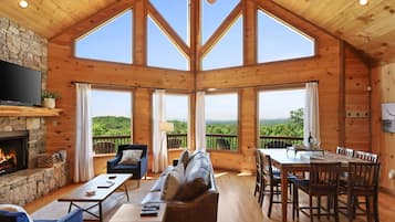 Smart TV, fireplace, DVD player, books