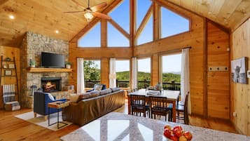 Smart TV, fireplace, DVD player, books