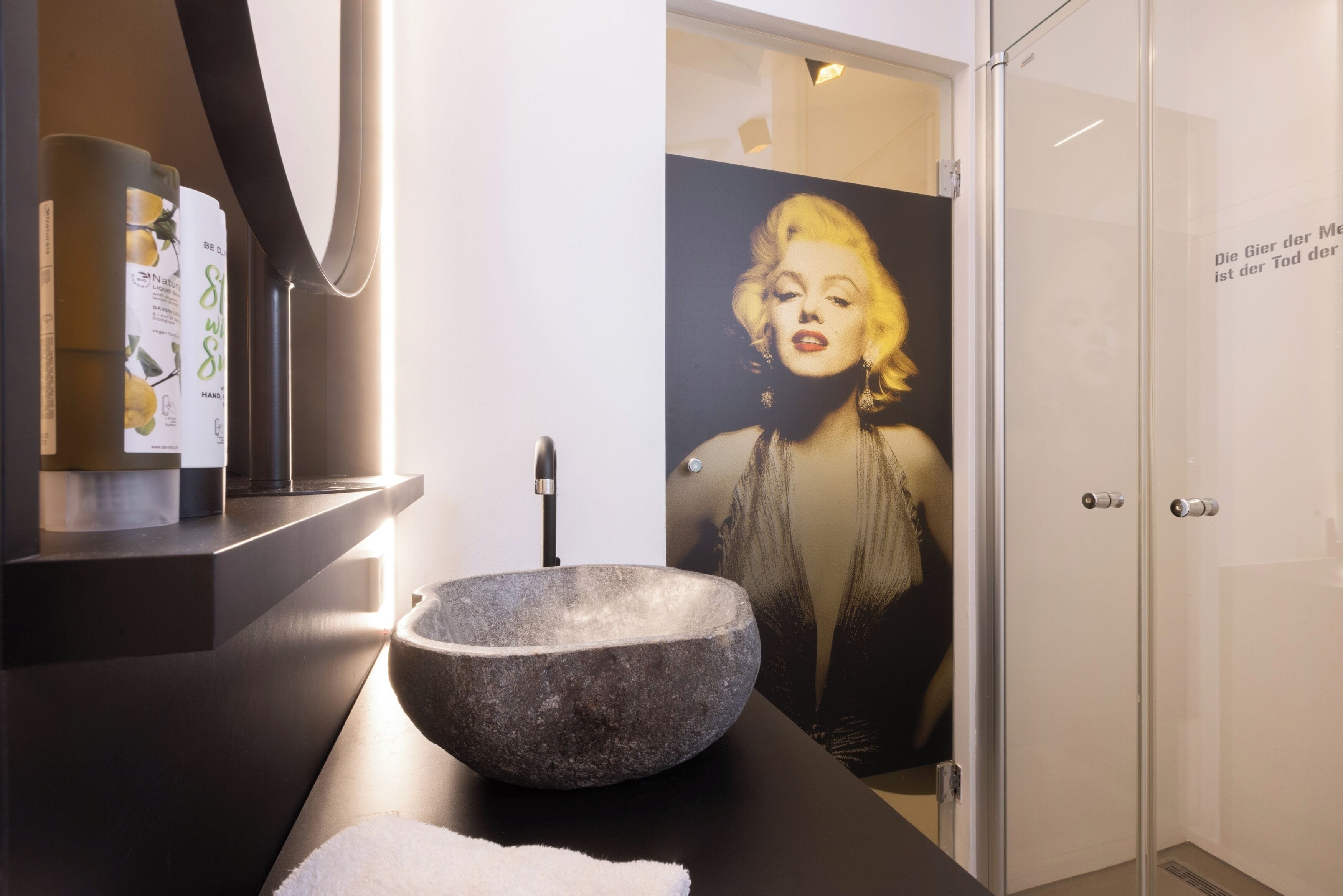 single room with queensize bed | bathroom | shower, hair dryer, towels, soap