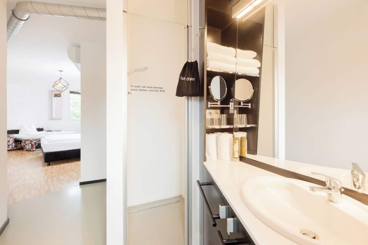 comfort double room | bathroom | shower, hair dryer, towels, soap