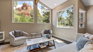 Smart TV, lareira, livros, monitores de computador