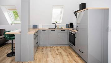 Kühlschrank, Mikrowelle, Herdplatte, Geschirrspüler