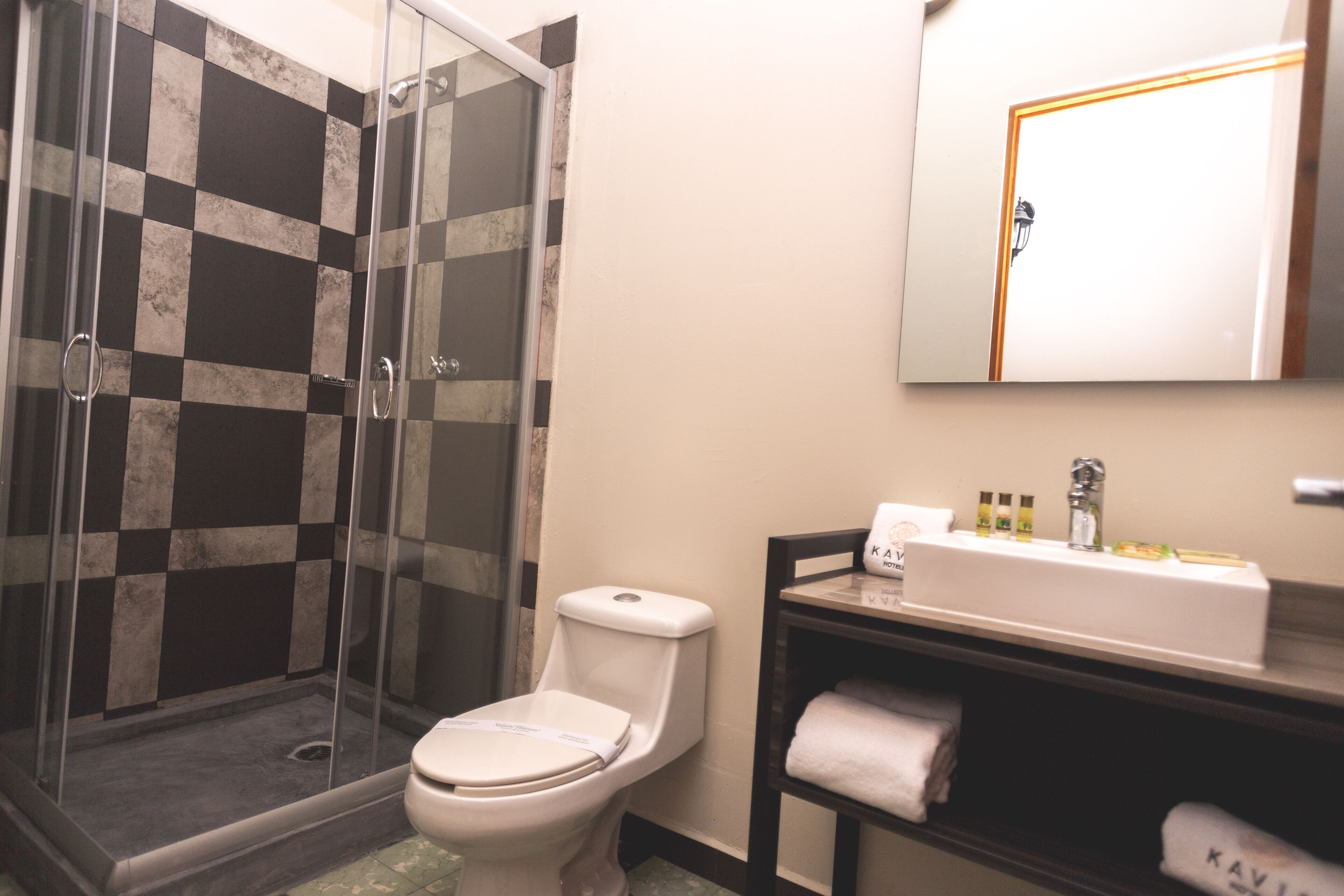 standard double room | bathroom | shower, free toiletries, hair dryer, towels