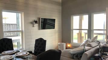 TV connectée, cheminée, jeux vidéo, lecteur de DVD