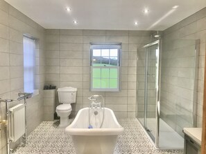 Habitación doble de lujo | Baño | Secadora de cabello y toallas 