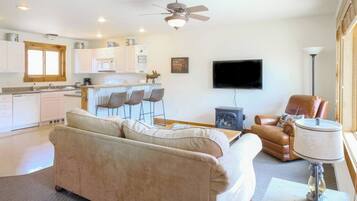 TV, fireplace, offices