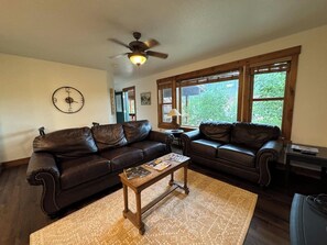 Télévision, cheminée, espaces bureaux