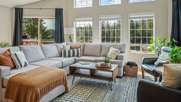 Smart TV, fireplace, DVD player, books